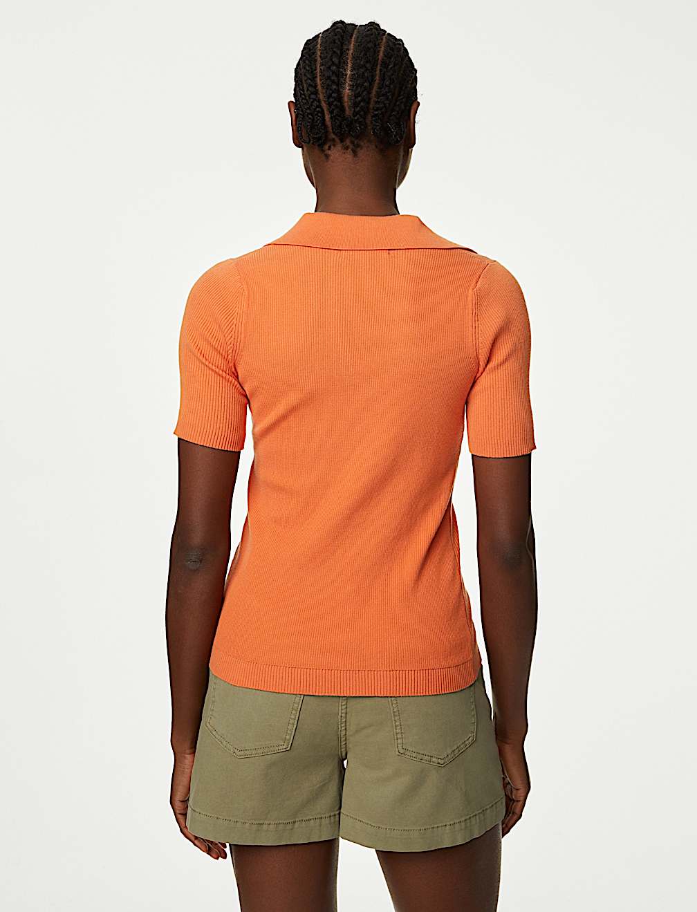 Cotton Rich Ribbed Collared Knitted Top