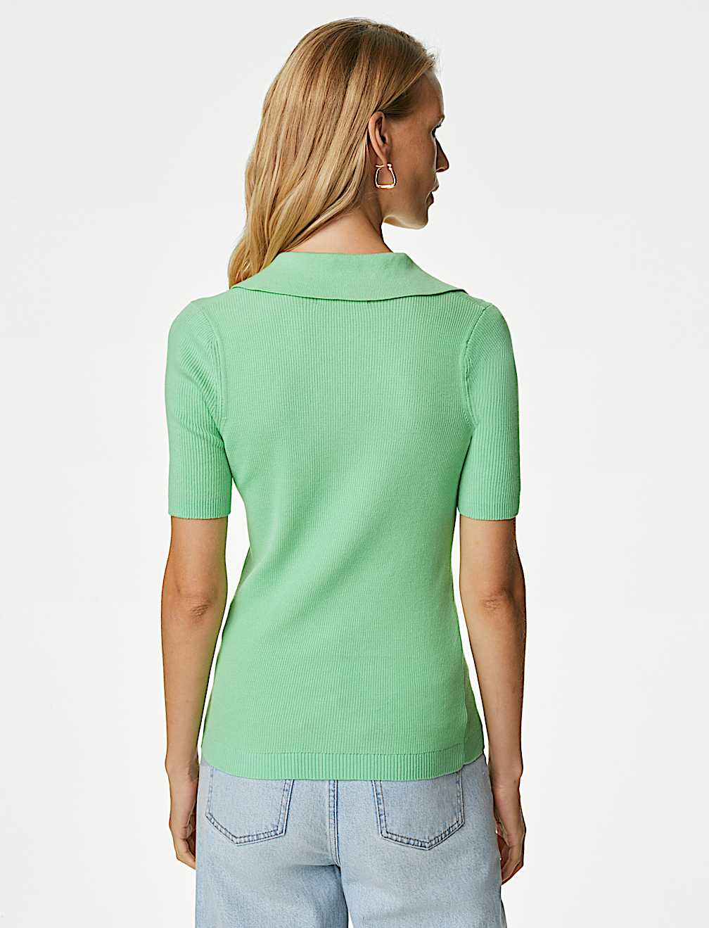 Cotton Rich Ribbed Collared Knitted Top