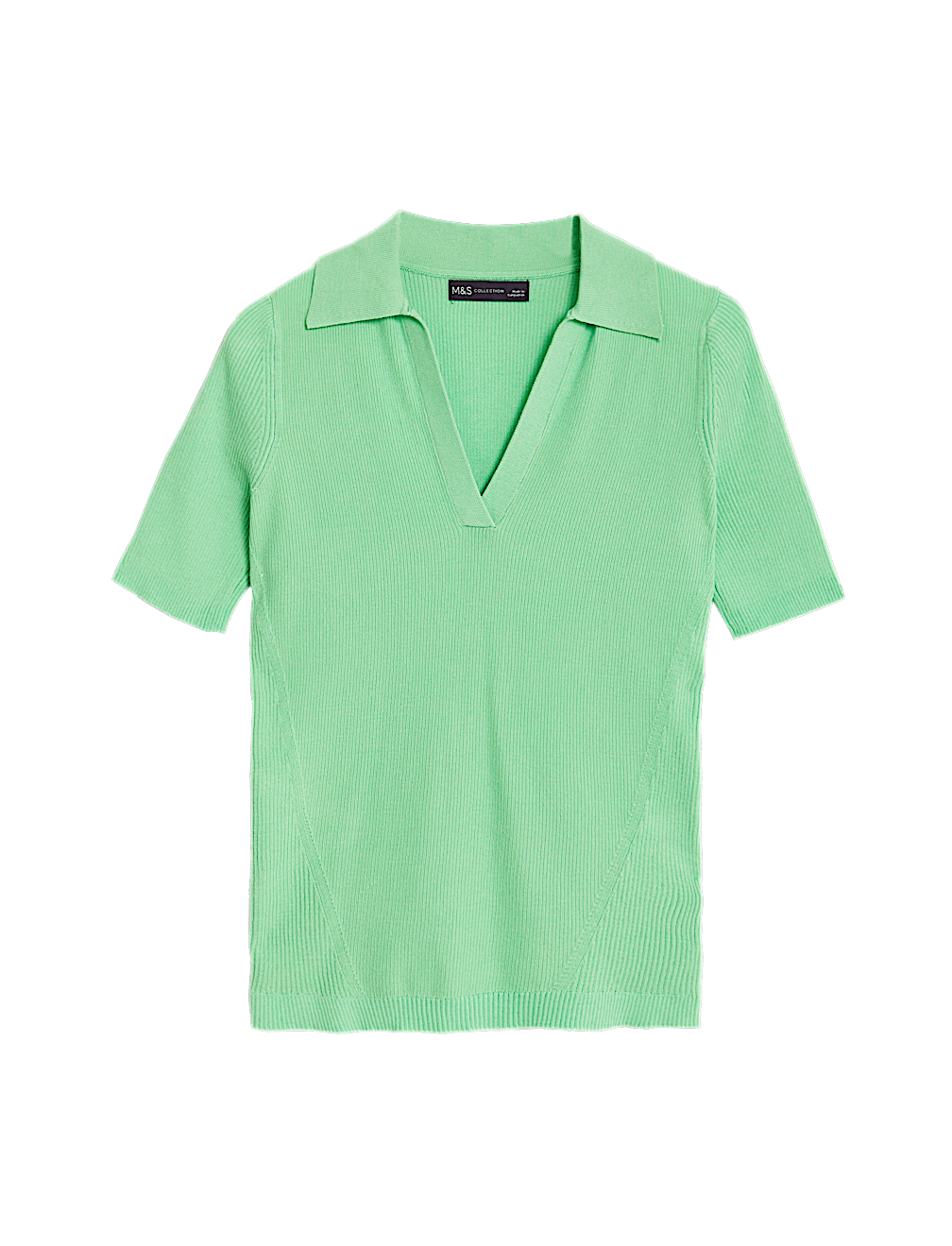 Cotton Rich Ribbed Collared Knitted Top