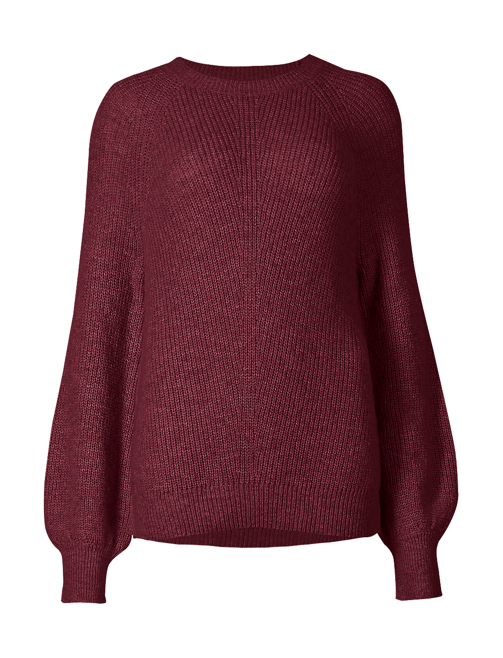 Ribbed Balloon Sleeve Round Neck Jumper