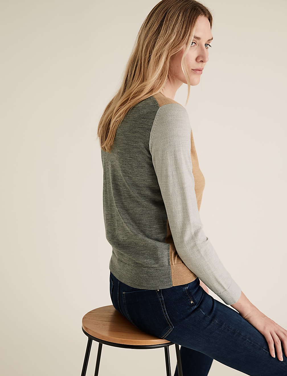 Pure Merino Wool Colour Block Jumper