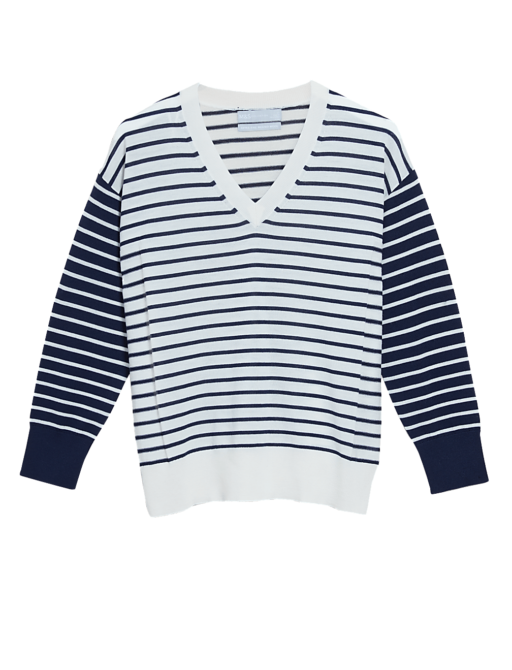 Pure Merino Wool Striped V-Neck Jumper