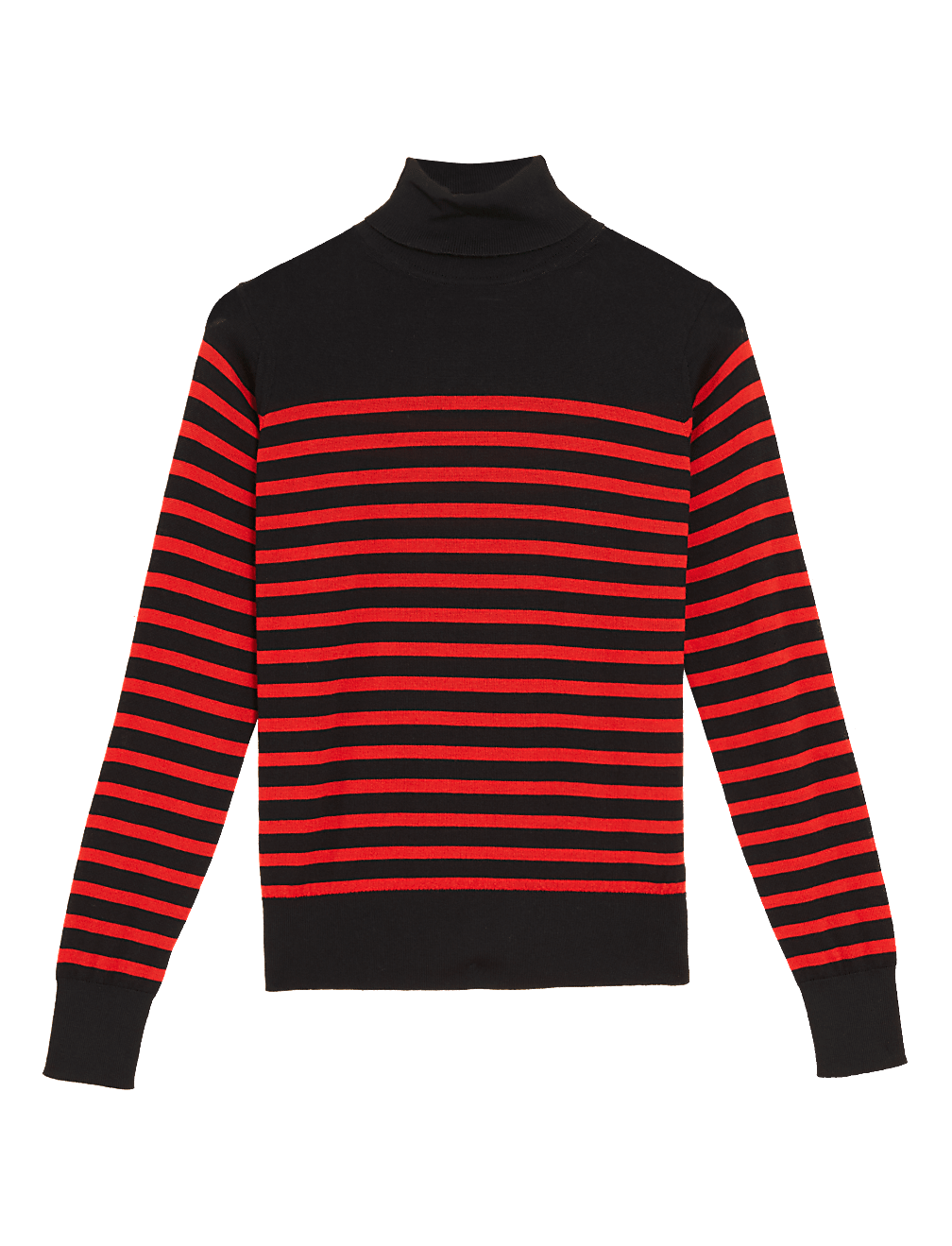 Pure Merino Wool Striped Roll Neck Jumper