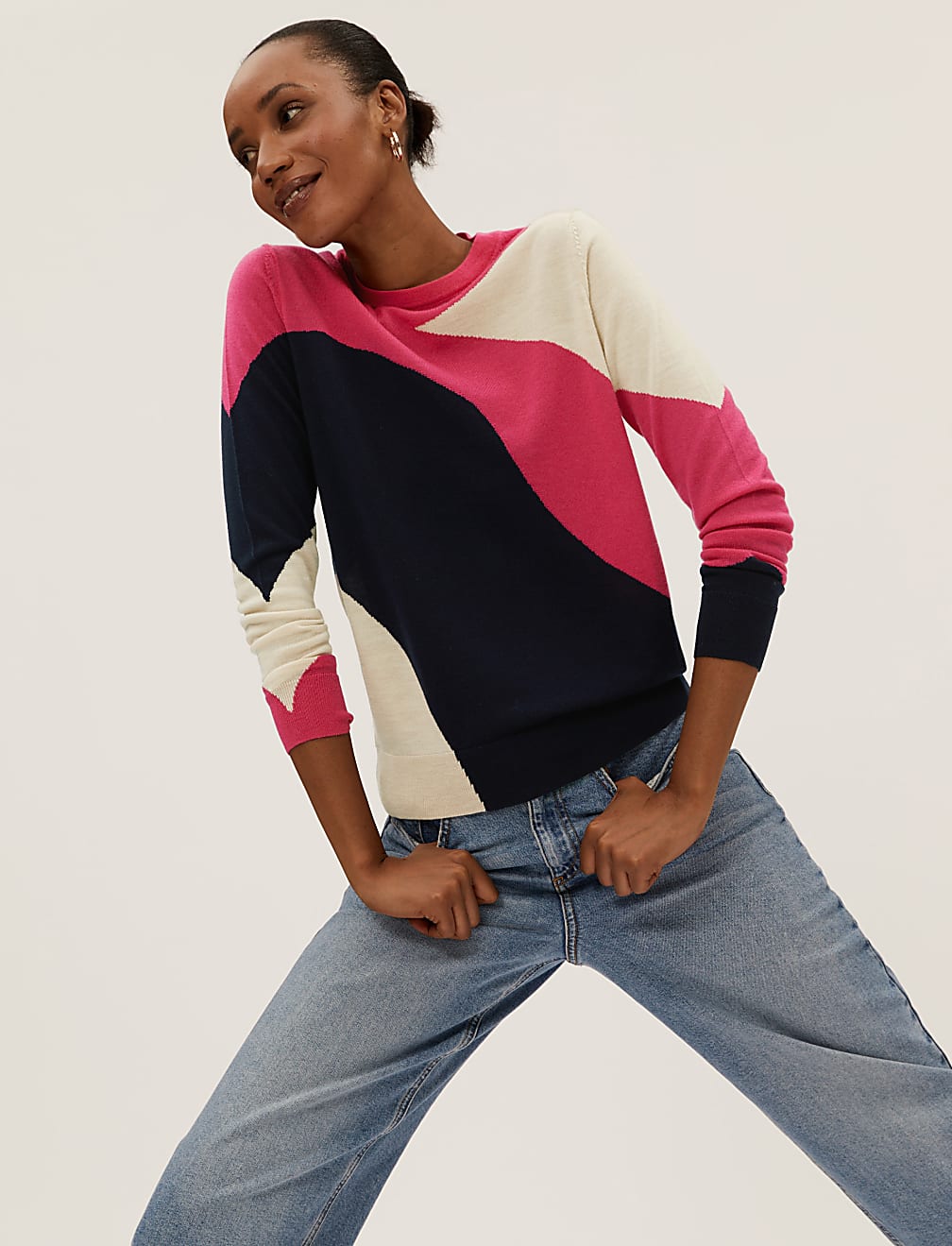 Pure Merino Wool Colour Block Jumper