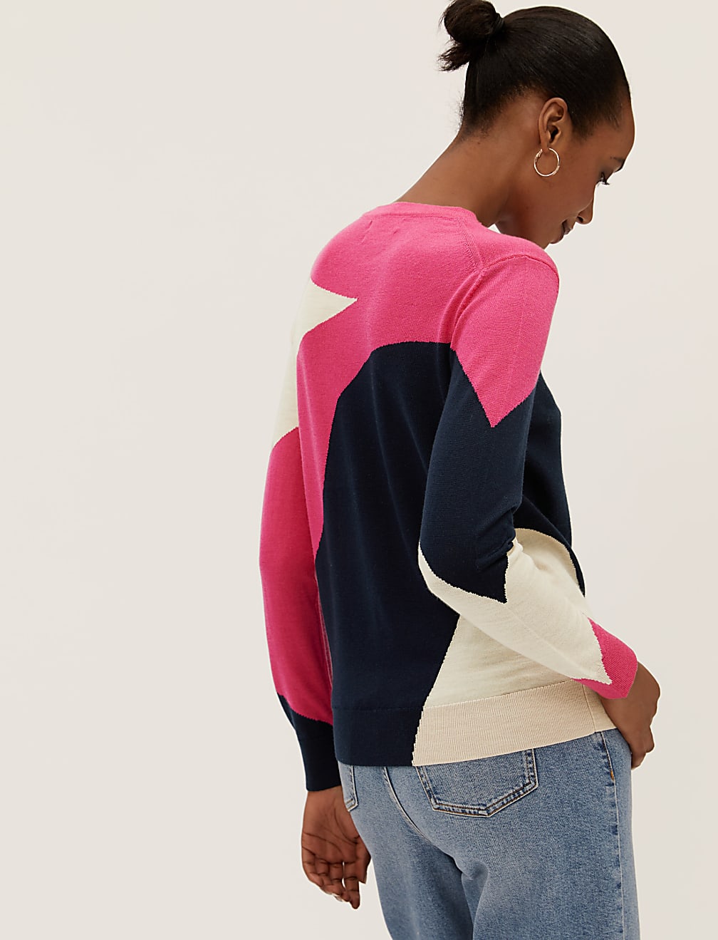 Pure Merino Wool Colour Block Jumper