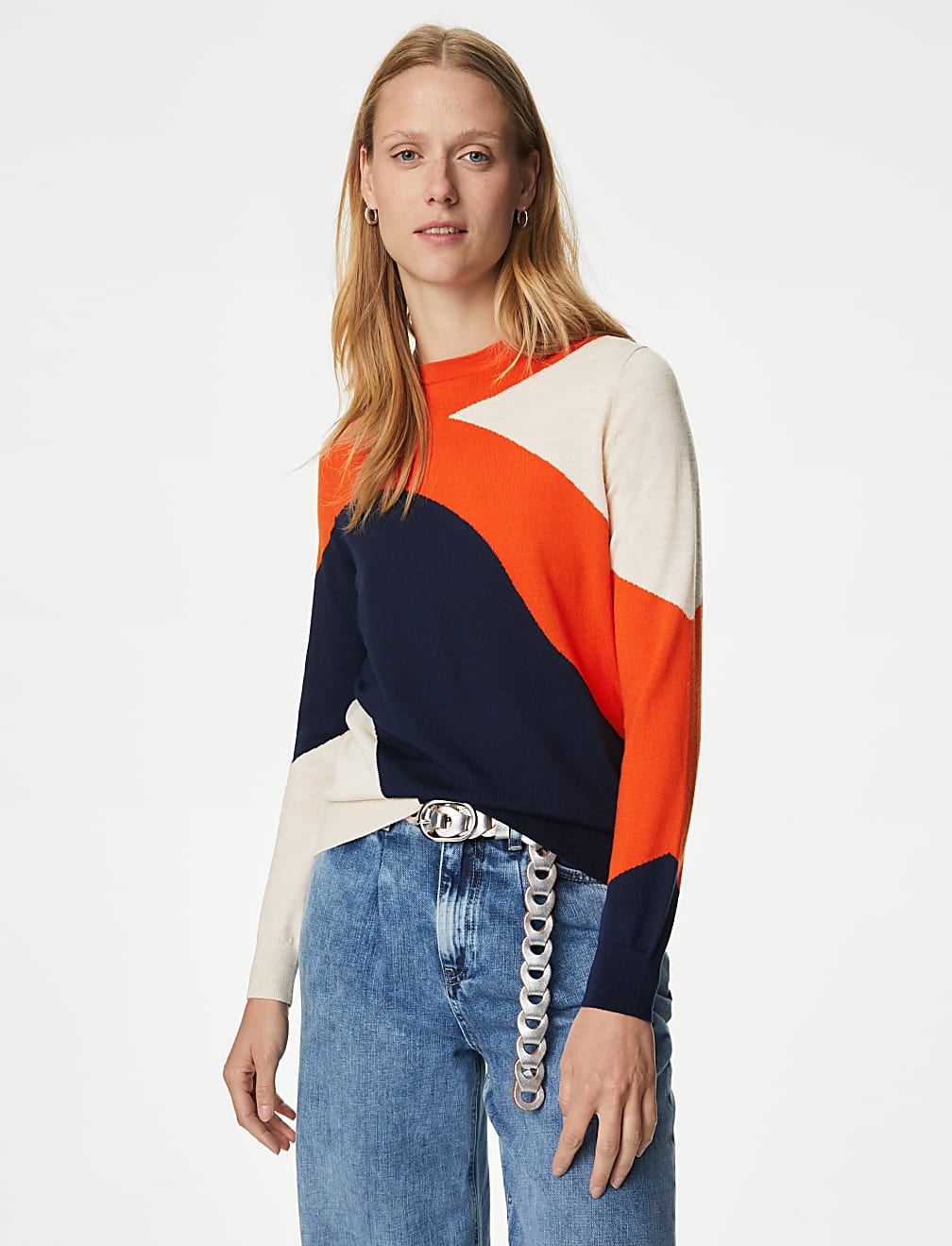 Pure Merino Wool Colour Block Jumper