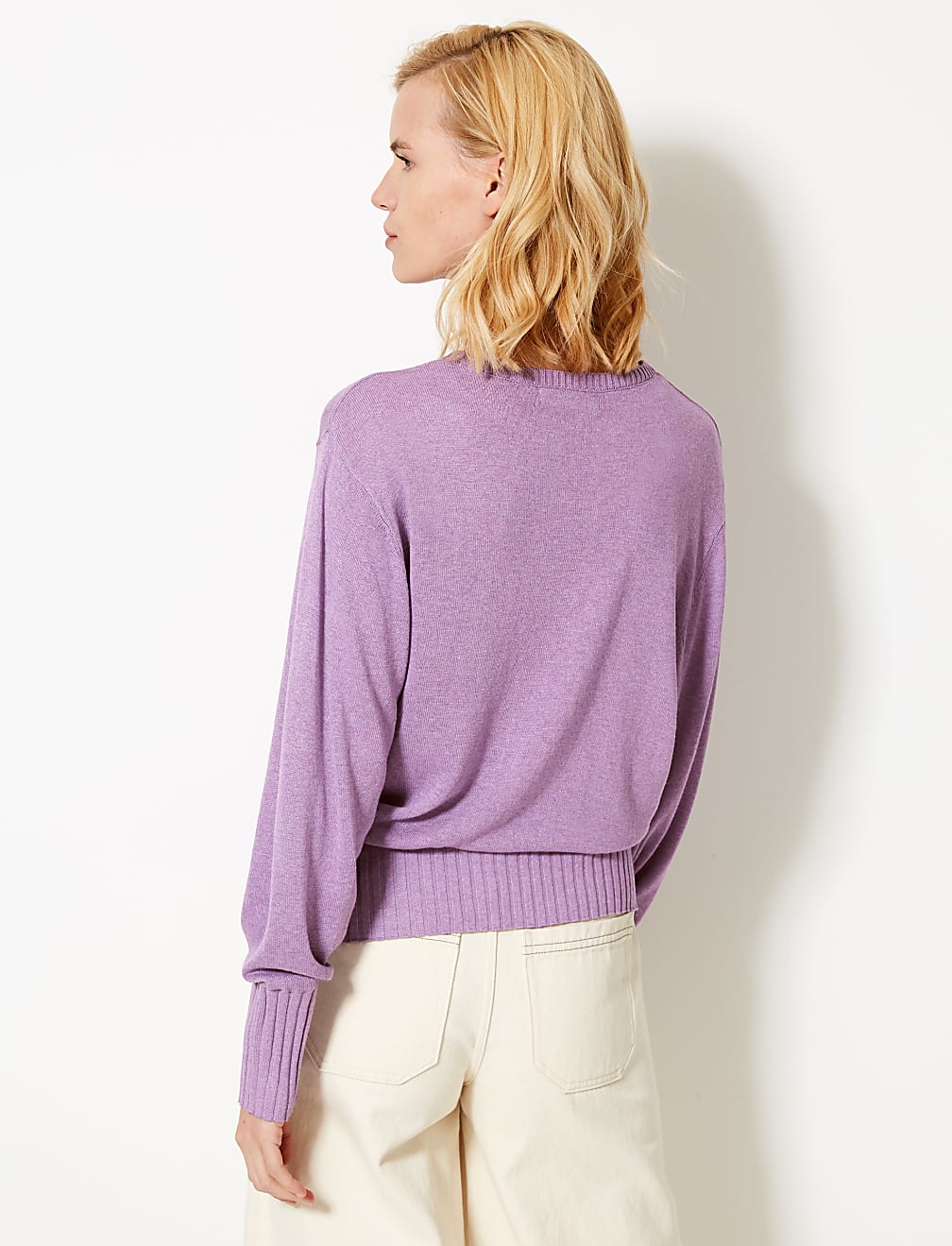 Linen Blend Round Neck Batwing Jumper