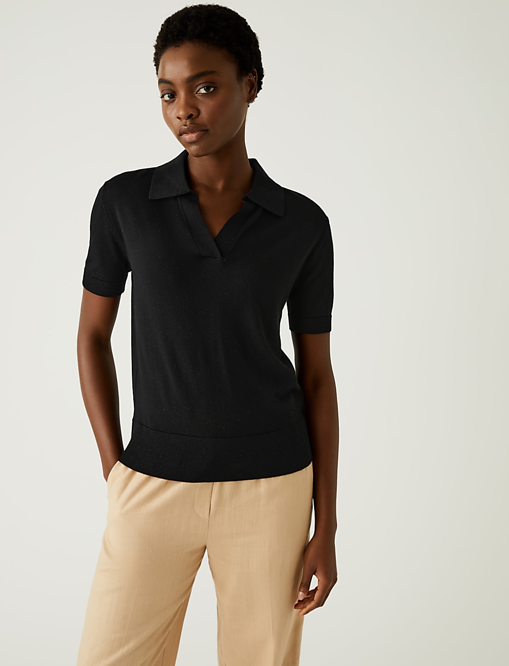 Pure Merino Wool Collared Knitted Top