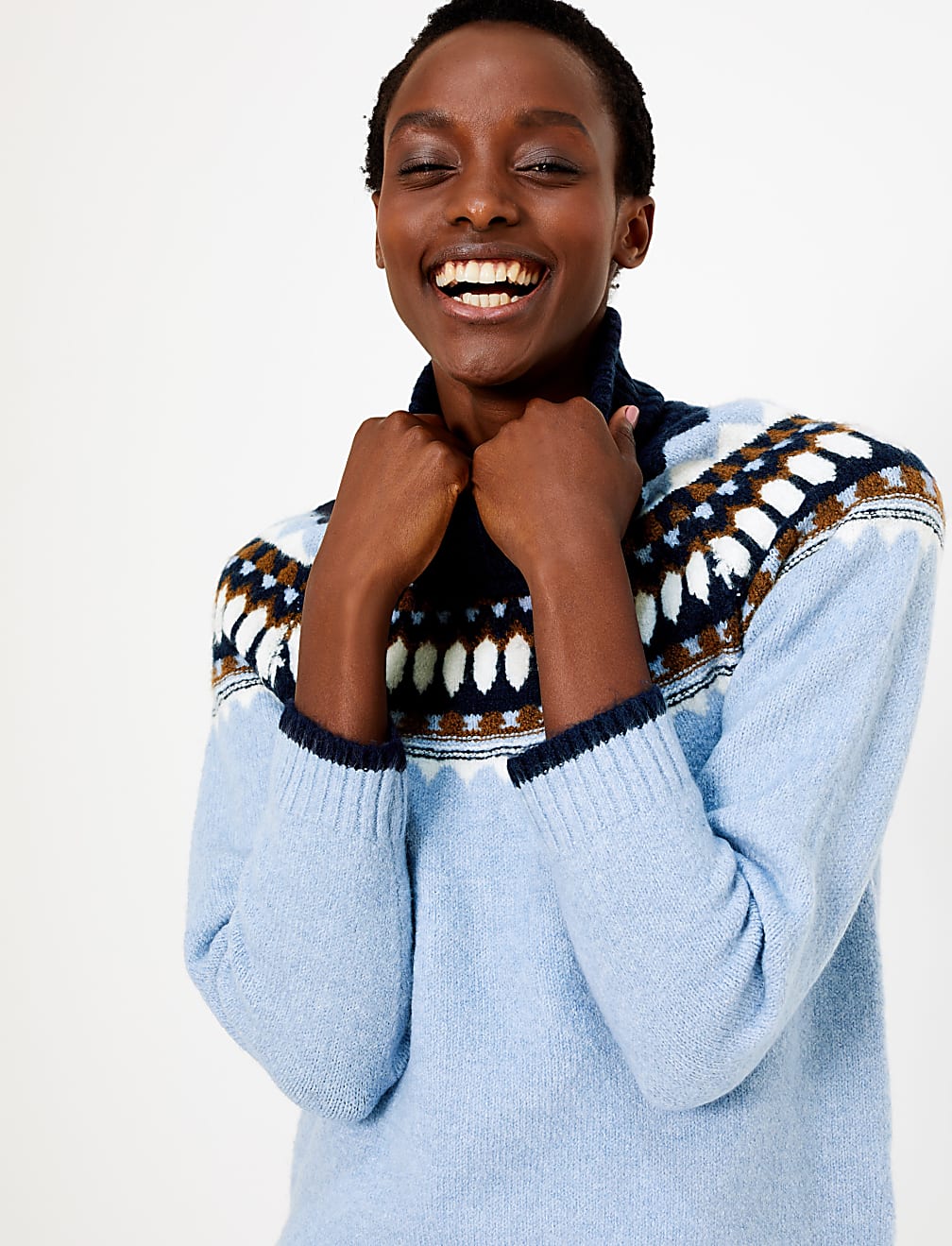 Fair Isle Print Roll Neck Relaxed Fit Jumper