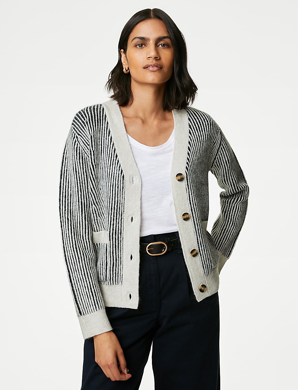 Recycled Blend Striped V-Neck Cardigan