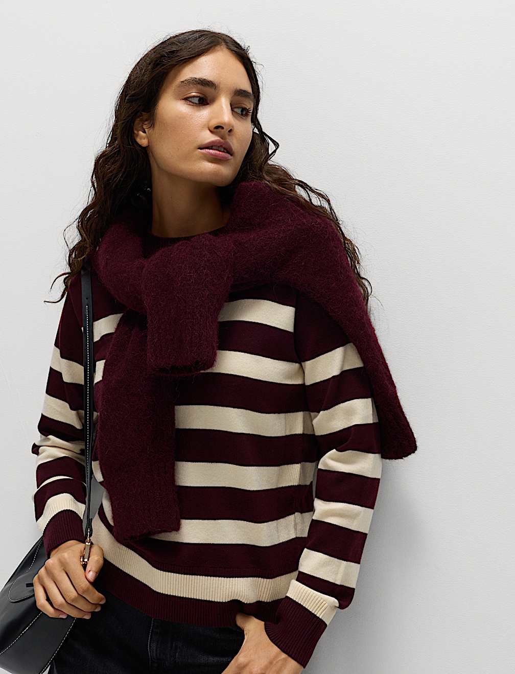 Air-Yarn Striped Crew Jumper