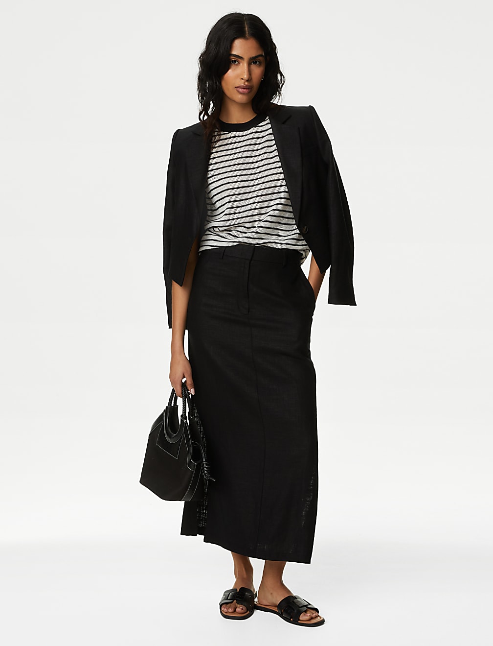 Striped Round Neck Knitted Vest with Linen