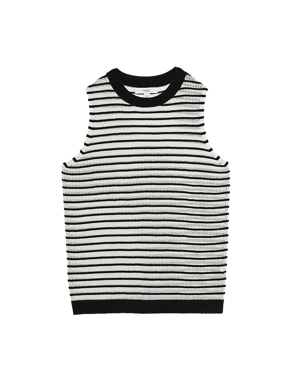Striped Round Neck Knitted Vest with Linen