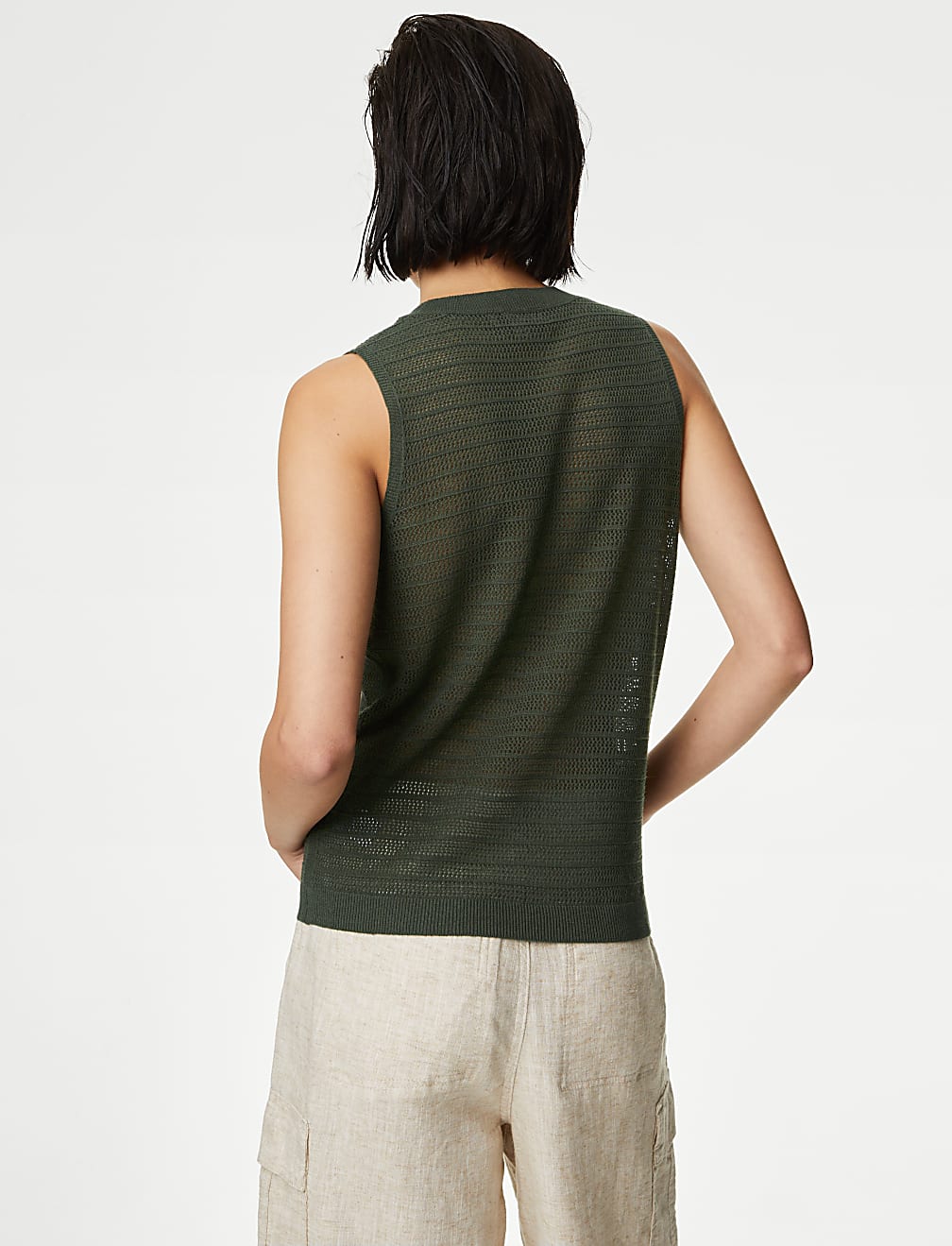 Textured Crew Neck Knitted Vest with Linen