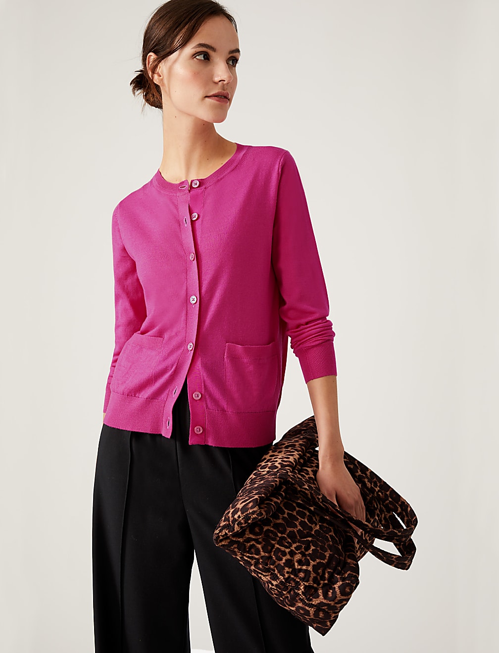 Pure Merino Wool Crew Neck Cardigan