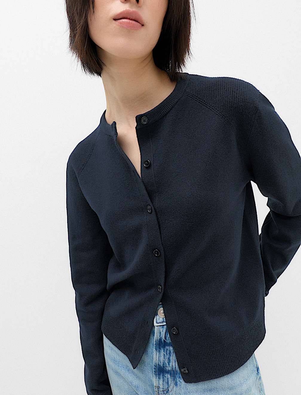 Air-Yarn Scarf Neck Button Through Cardigan