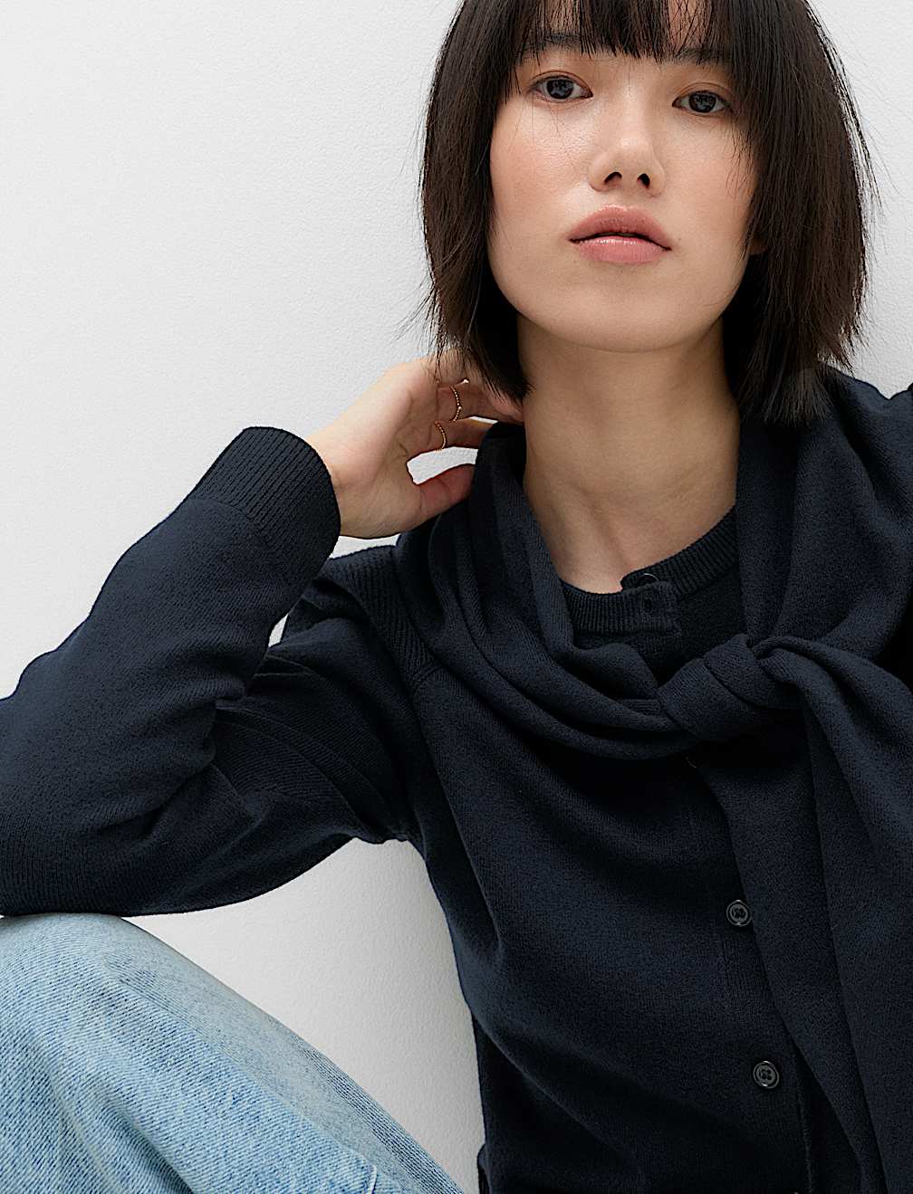 Air-Yarn Scarf Neck Button Through Cardigan