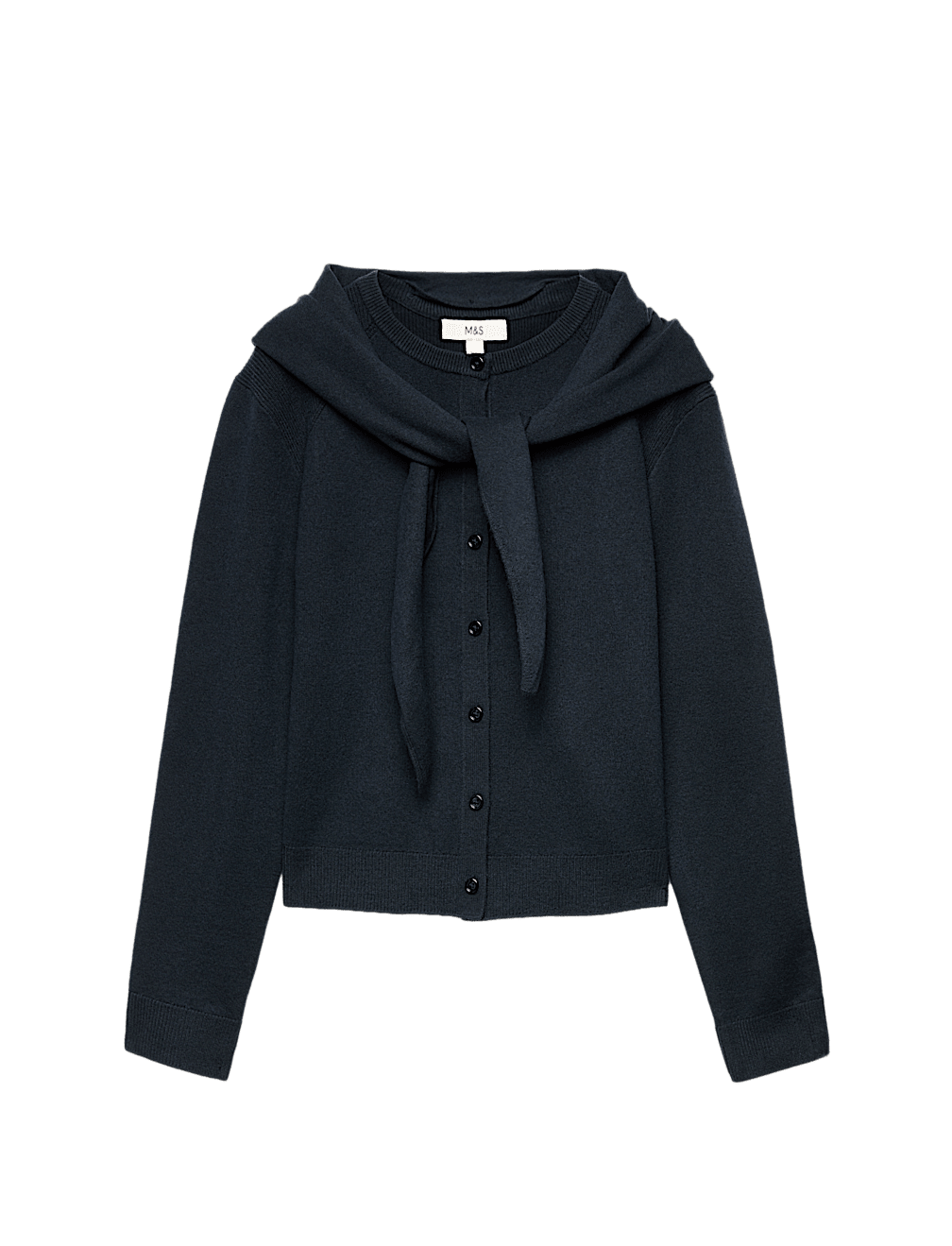 Air-Yarn Scarf Neck Button Through Cardigan