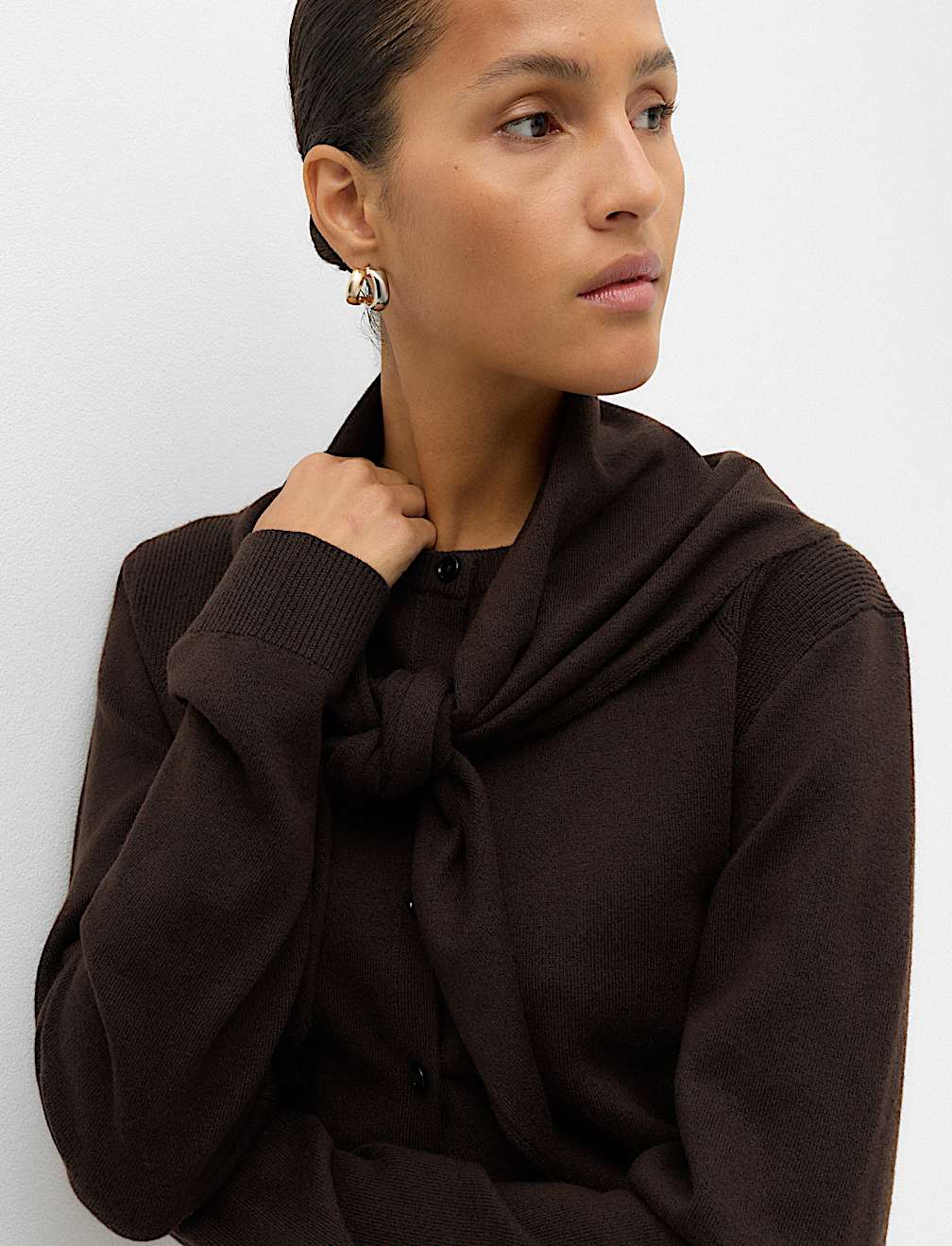 Air-Yarn Scarf Neck Button Through Cardigan