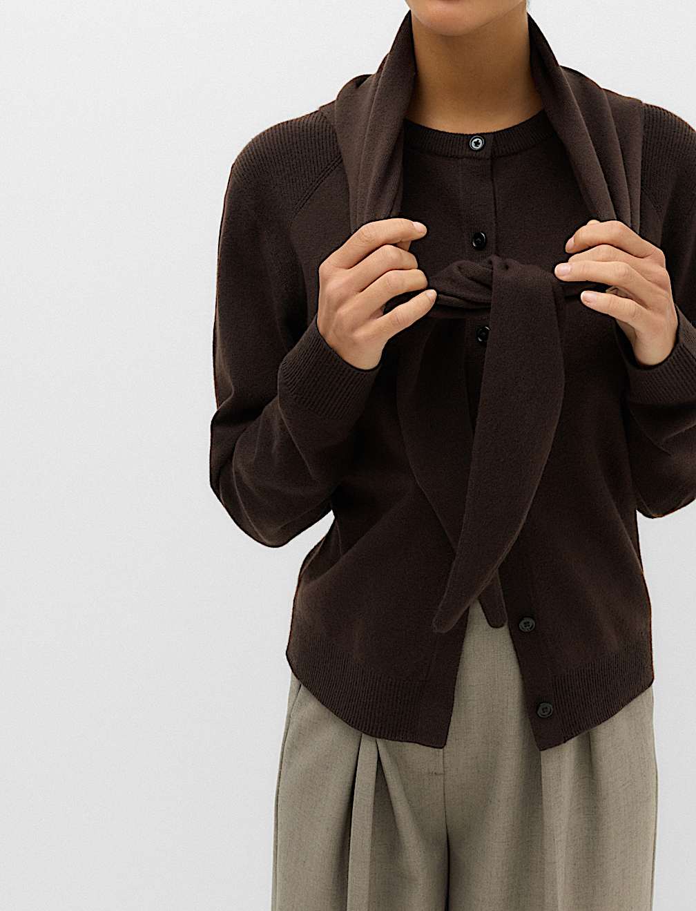 Air-Yarn Scarf Neck Button Through Cardigan