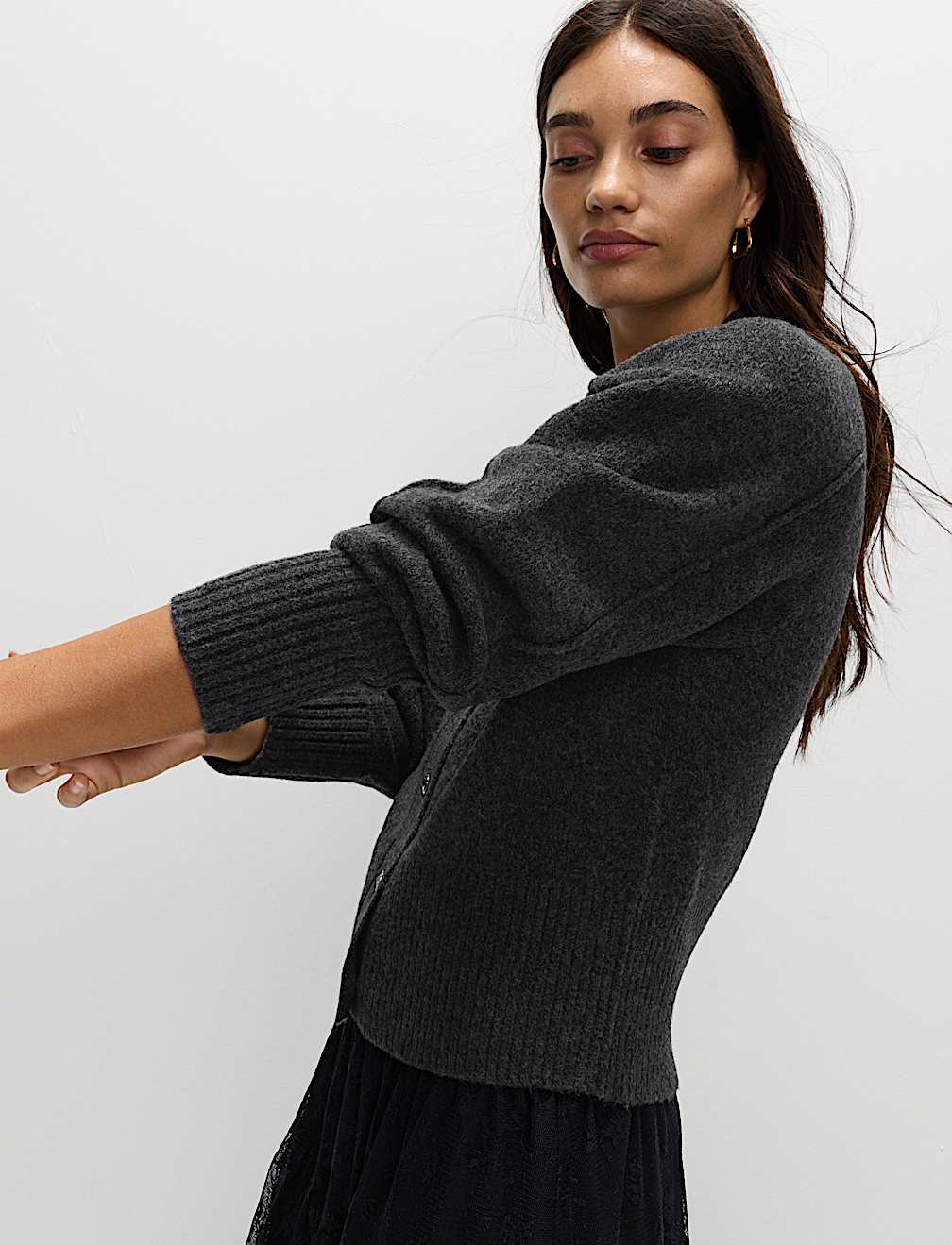 Embellished V-Neck Cardigan with Wool
