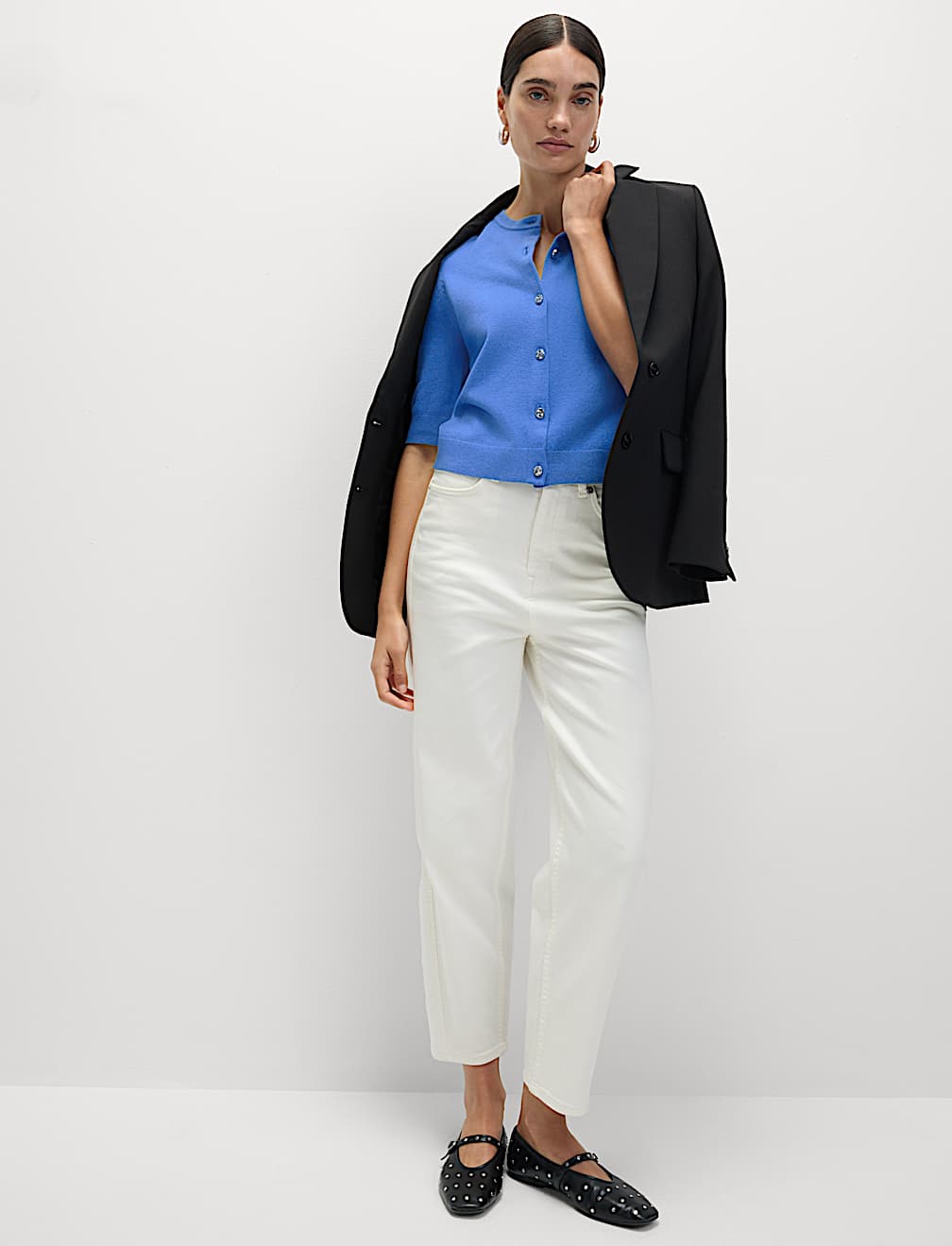 Air-Yarn Button Front Short Sleeve Cropped Cardigan
