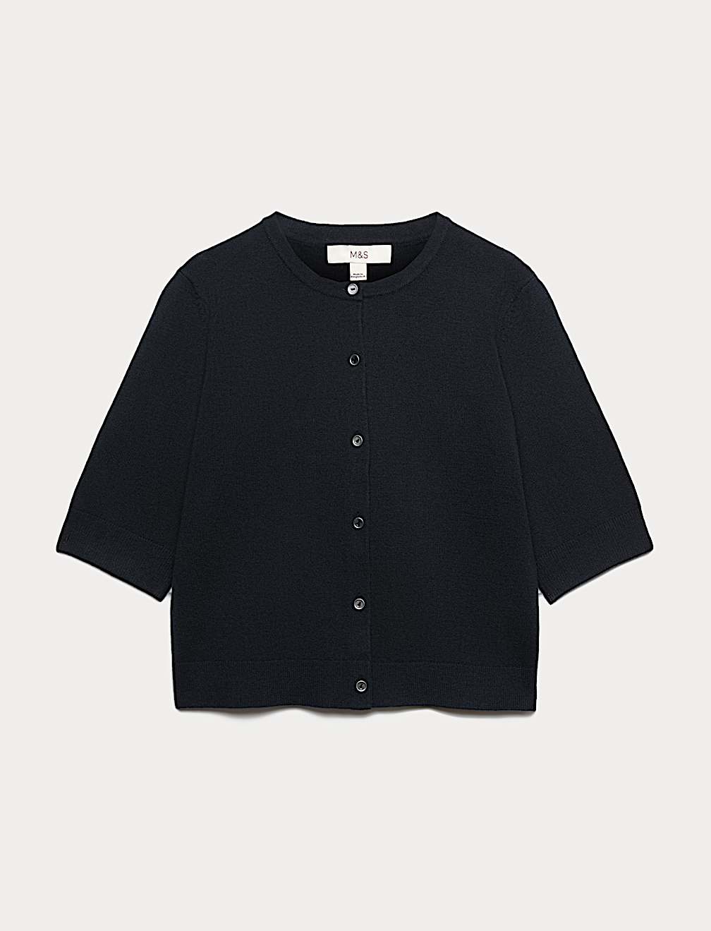 Air-Yarn Button Front Short Sleeve Cropped Cardigan