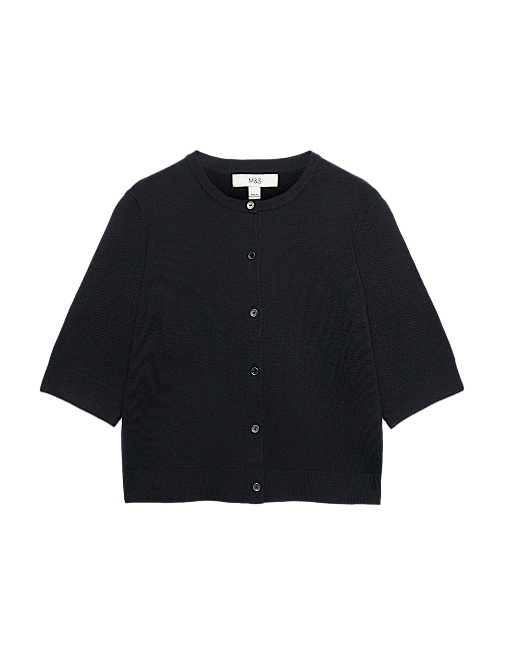 Air-Yarn Button Front Short Sleeve Cropped Cardigan