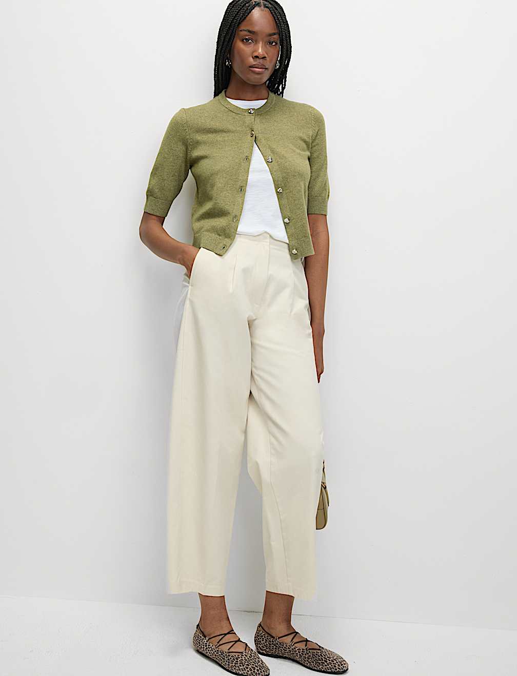 Air-Yarn Button Front Short Sleeve Cropped Cardigan