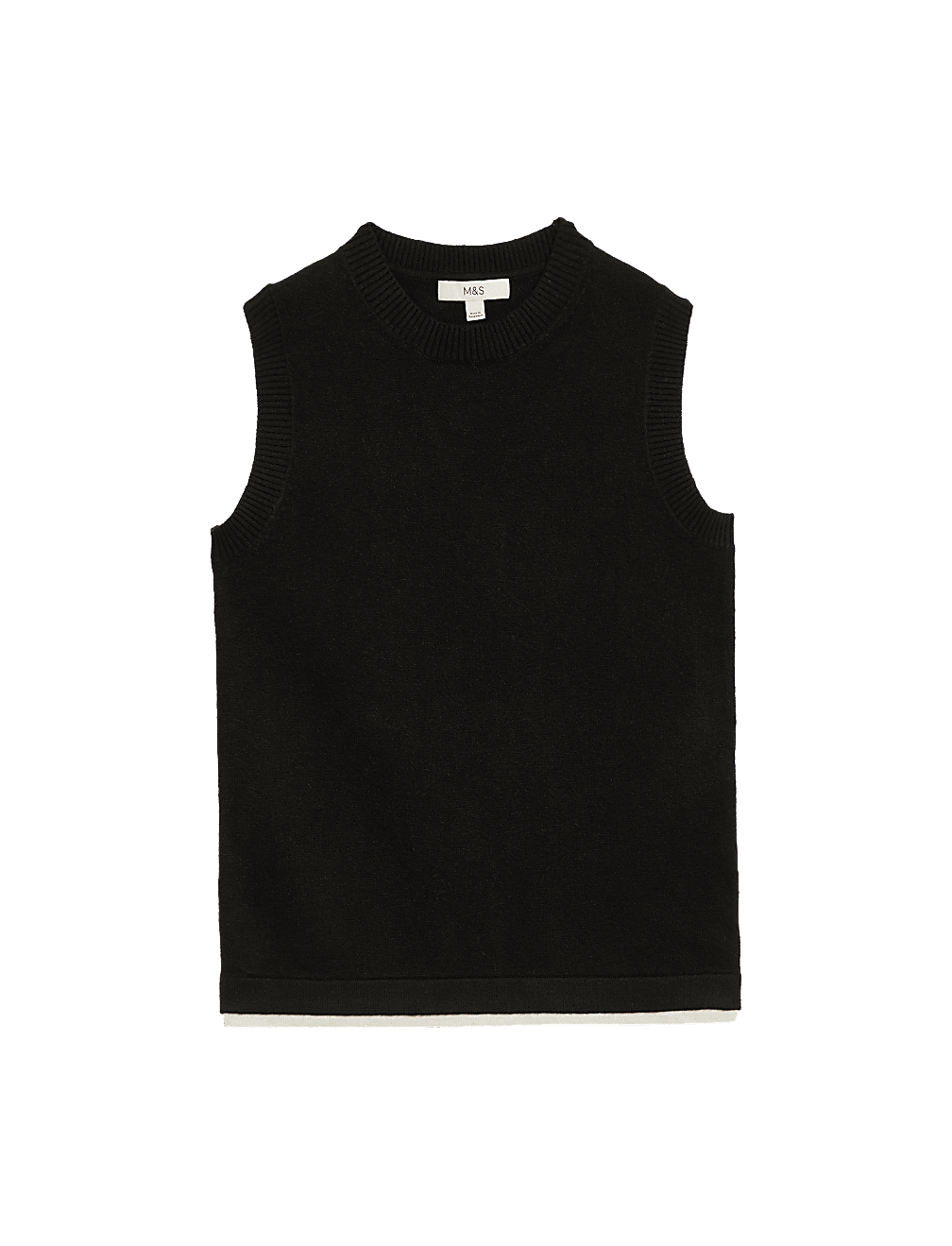 Air-Yarn Crew Neck Tipped Detail Knitted Vest