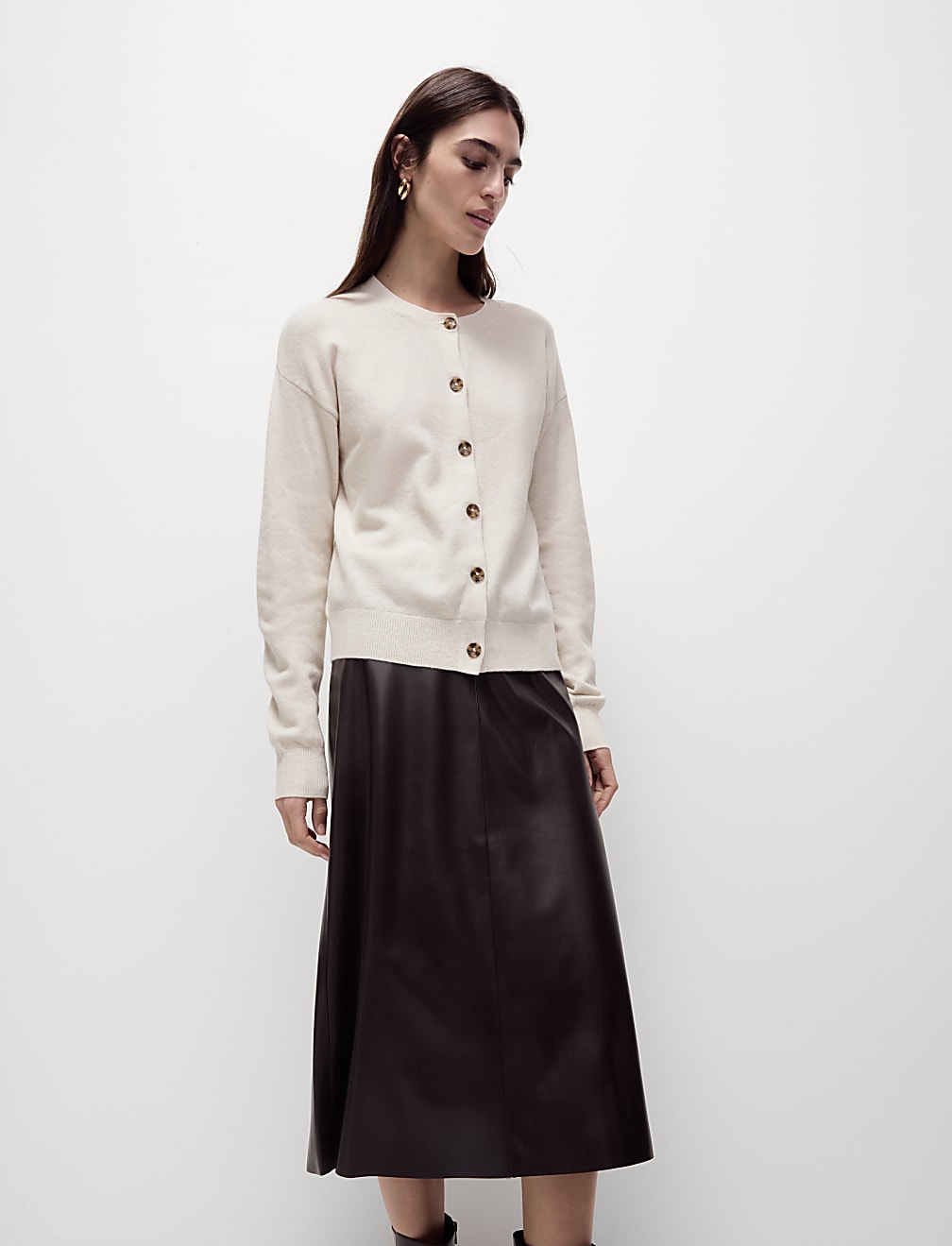 Air-Yarn Ribbed Crew Neck Cardigan