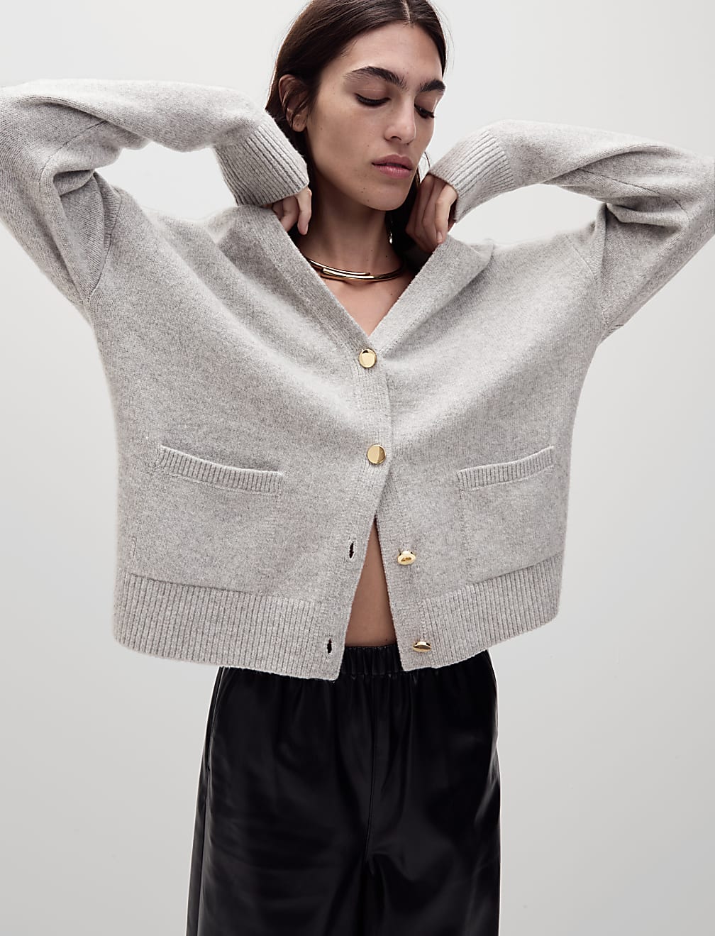 V-Neck Button Front Relaxed Cardigan