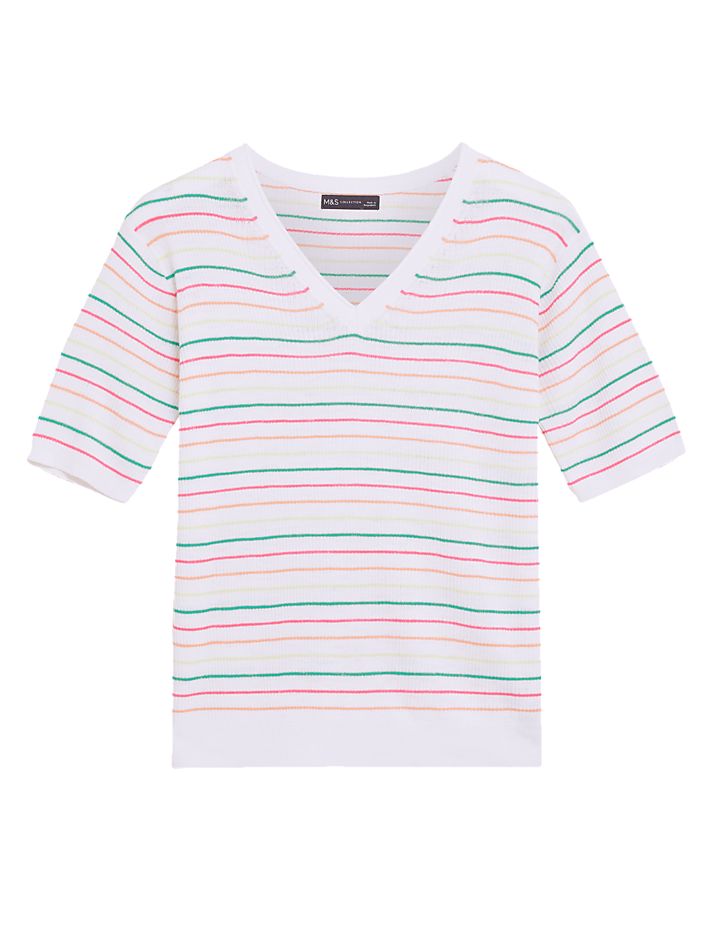 Striped V-Neck Knitted Top with Linen