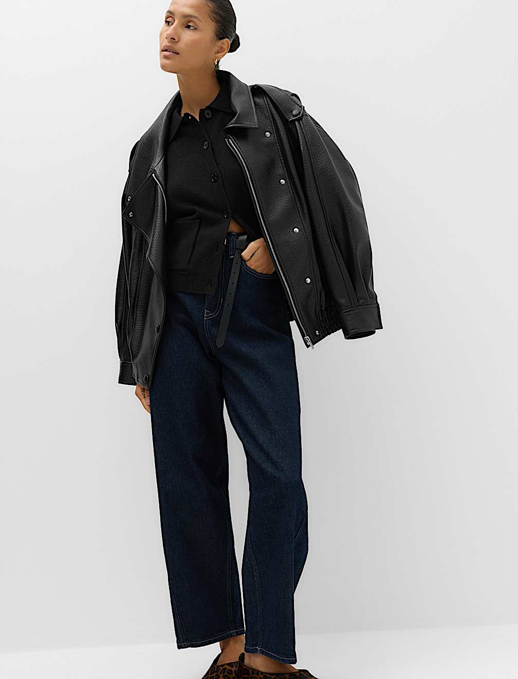 Air-Yarn Collared Relaxed Cropped Cardigan