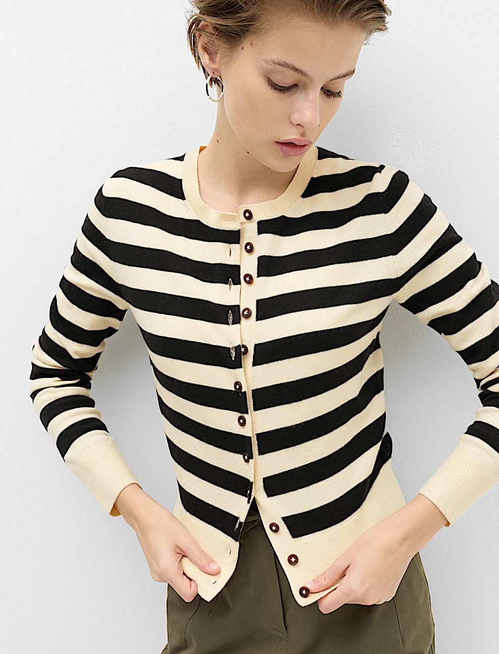 Air-Yarn Striped Cropped Cardigan