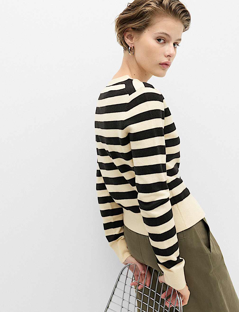Air-Yarn Striped Cropped Cardigan