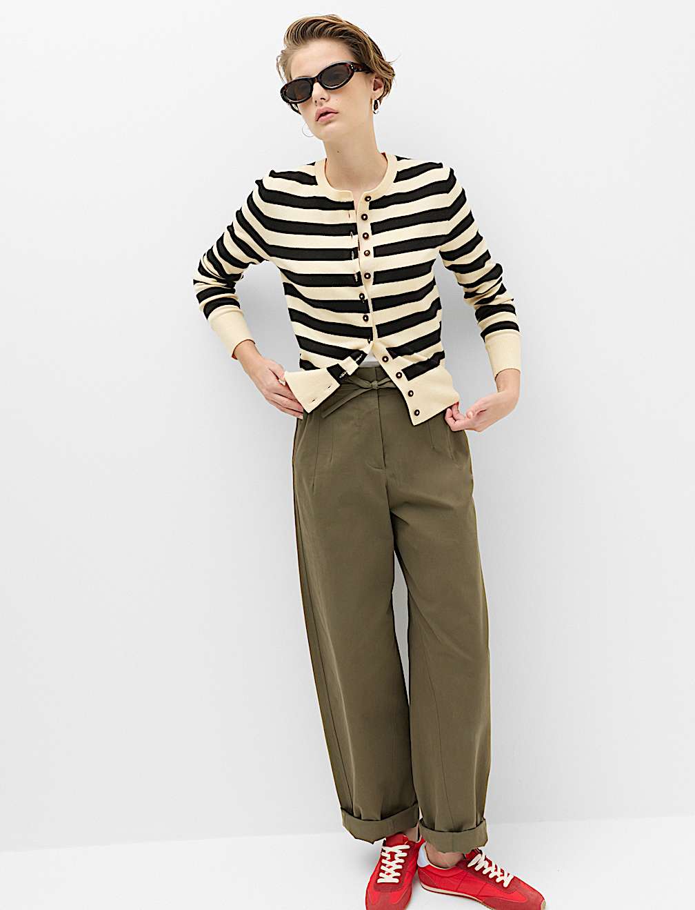 Air-Yarn Striped Cropped Cardigan