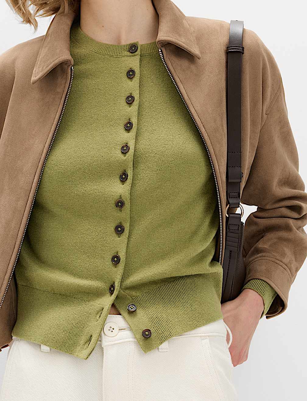 Air-Yarn Crew Neck Short Cardigan