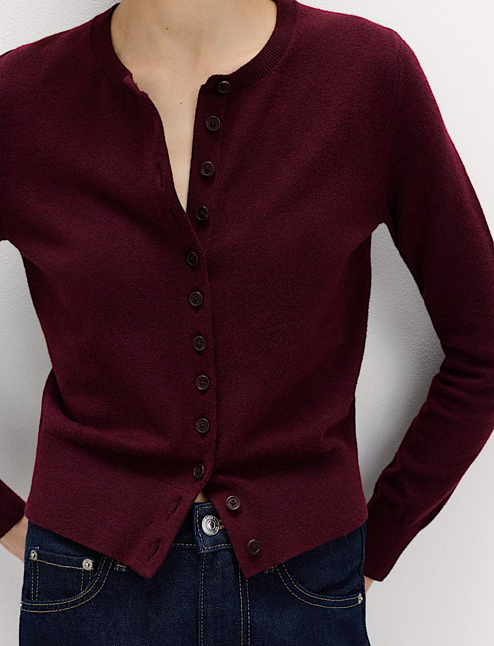 Air-Yarn Crew Neck Short Cardigan
