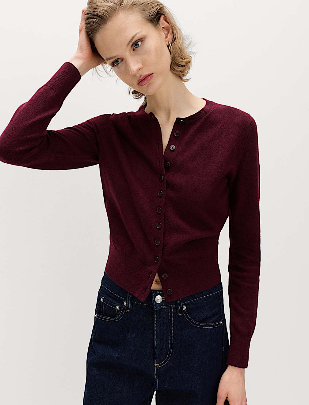 Air-Yarn Crew Neck Short Cardigan