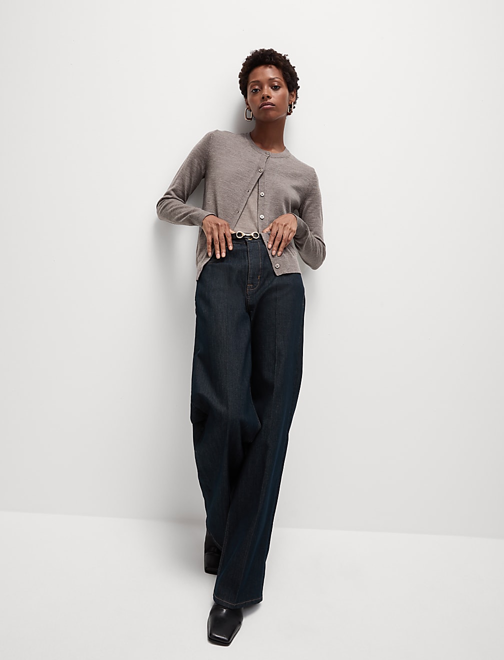 Pure Merino Wool Crew Neck Cardigan