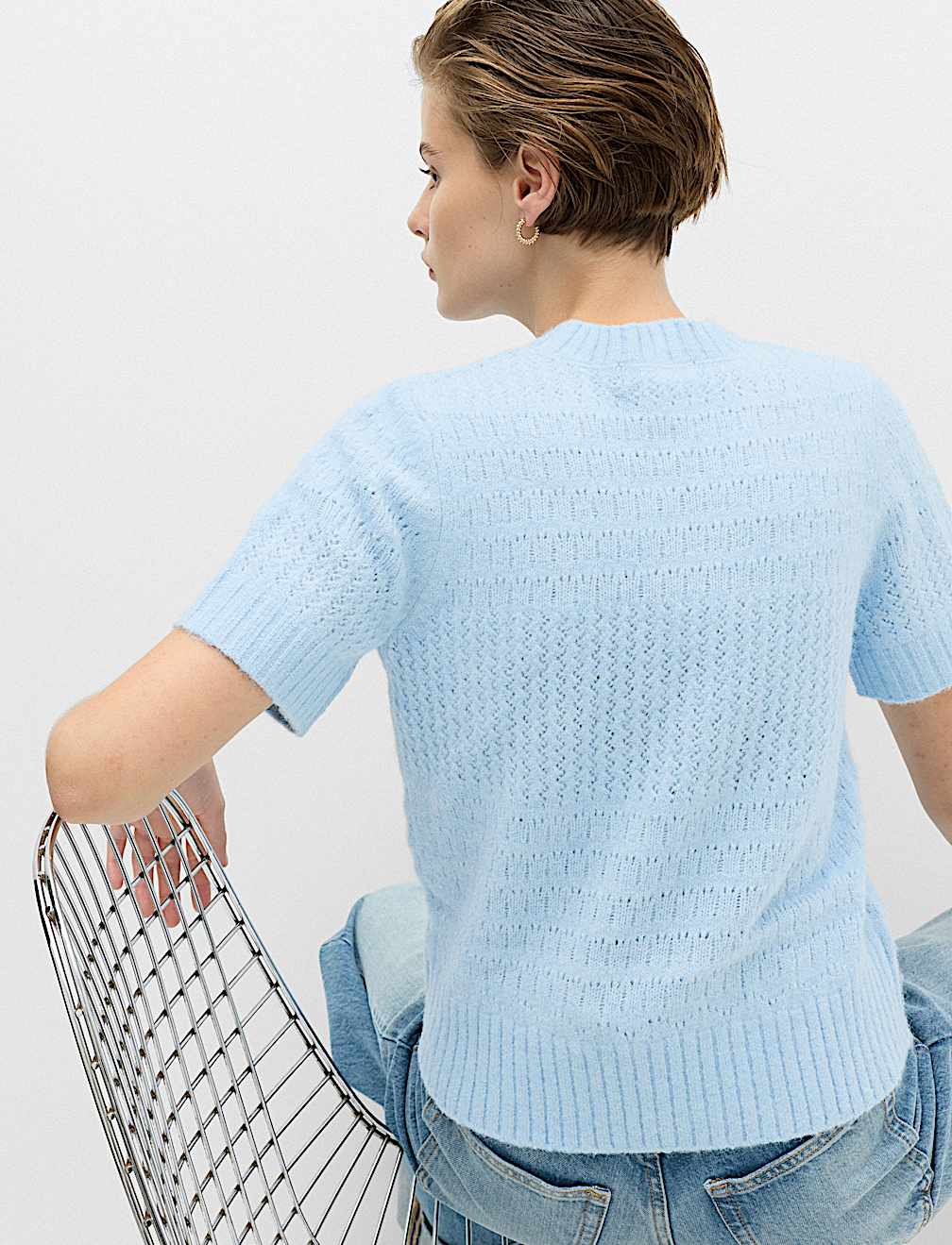 Pointelle Knitted Top With Wool