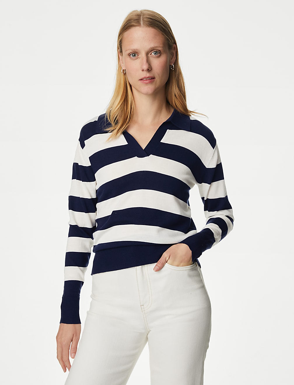 Pure Merino Wool Striped Collared Jumper