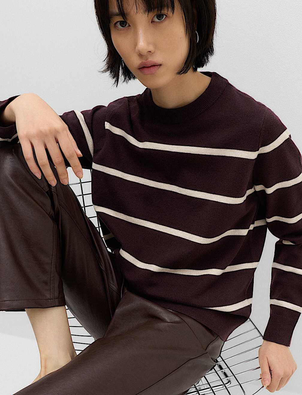 Air-Yarn Striped Crew Neck Jumper