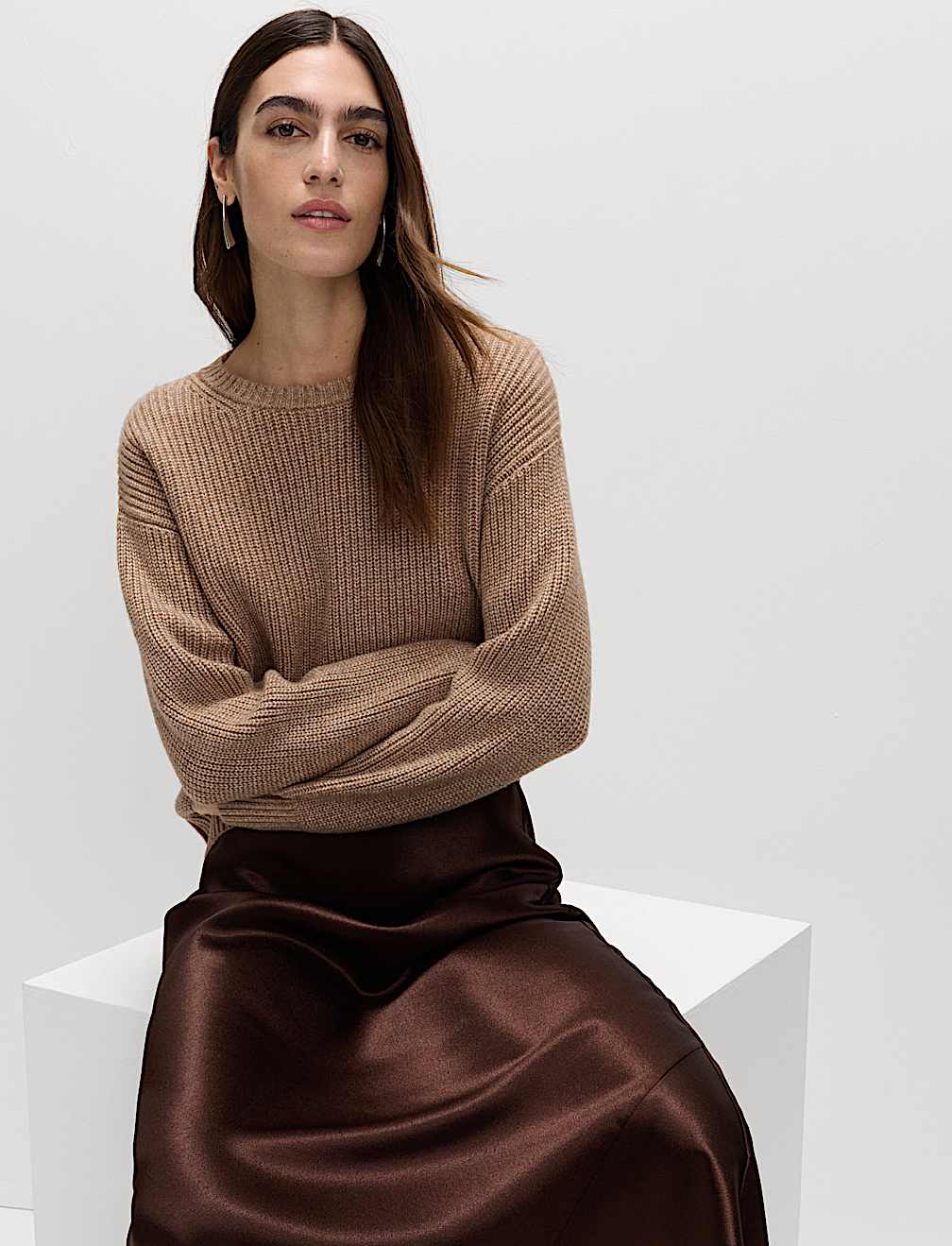 Cloud-Yarn Ribbed Crew Neck Jumper