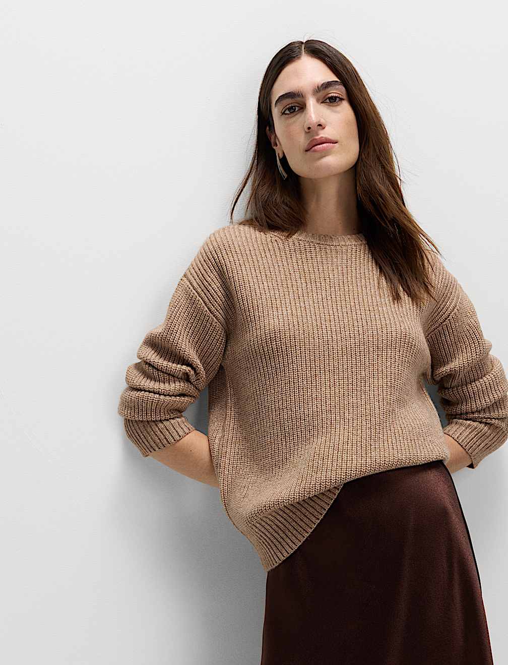 Cloud-Yarn Ribbed Crew Neck Jumper