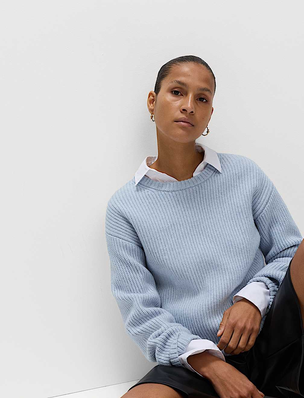 Cloud-Yarn Ribbed Crew Neck Jumper