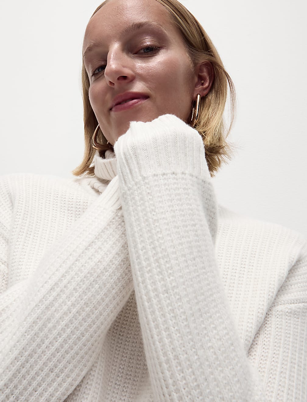 Cloud Yarn Textured Roll Neck Jumper