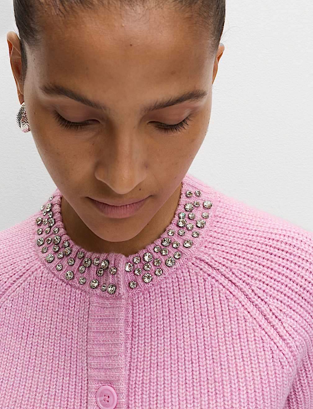 Textured Embellished Button Front Cardigan