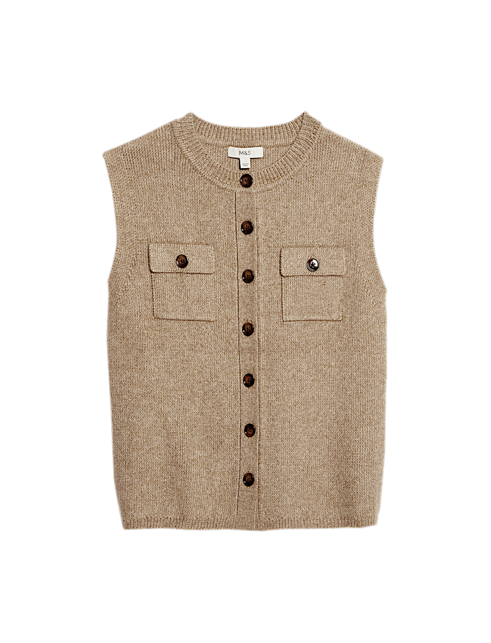 Cloud-Yarn Pocket Crew Neck Knitted Waistcoat